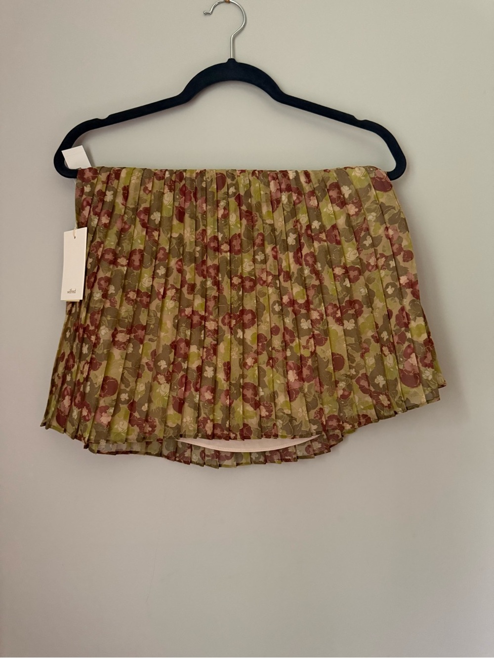 Wilfred Olive and Brown Pleated Floral Mini Skirt